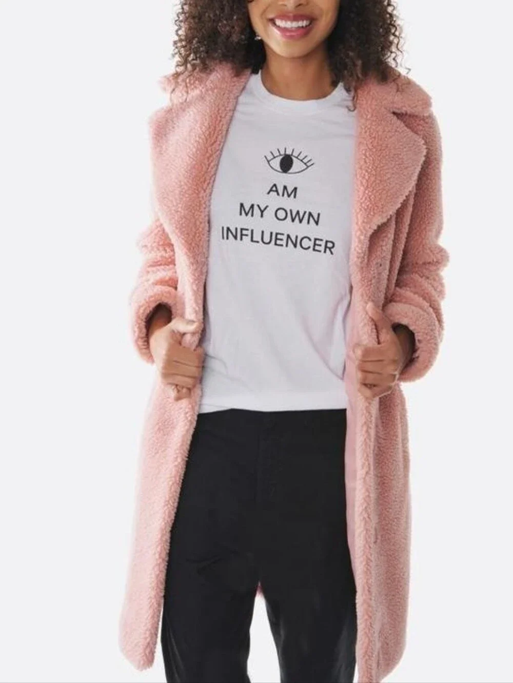 STAND STUDIO Camille Cocoon Teddy Coat Light Pink Faux Fur Designer Quiet Luxury